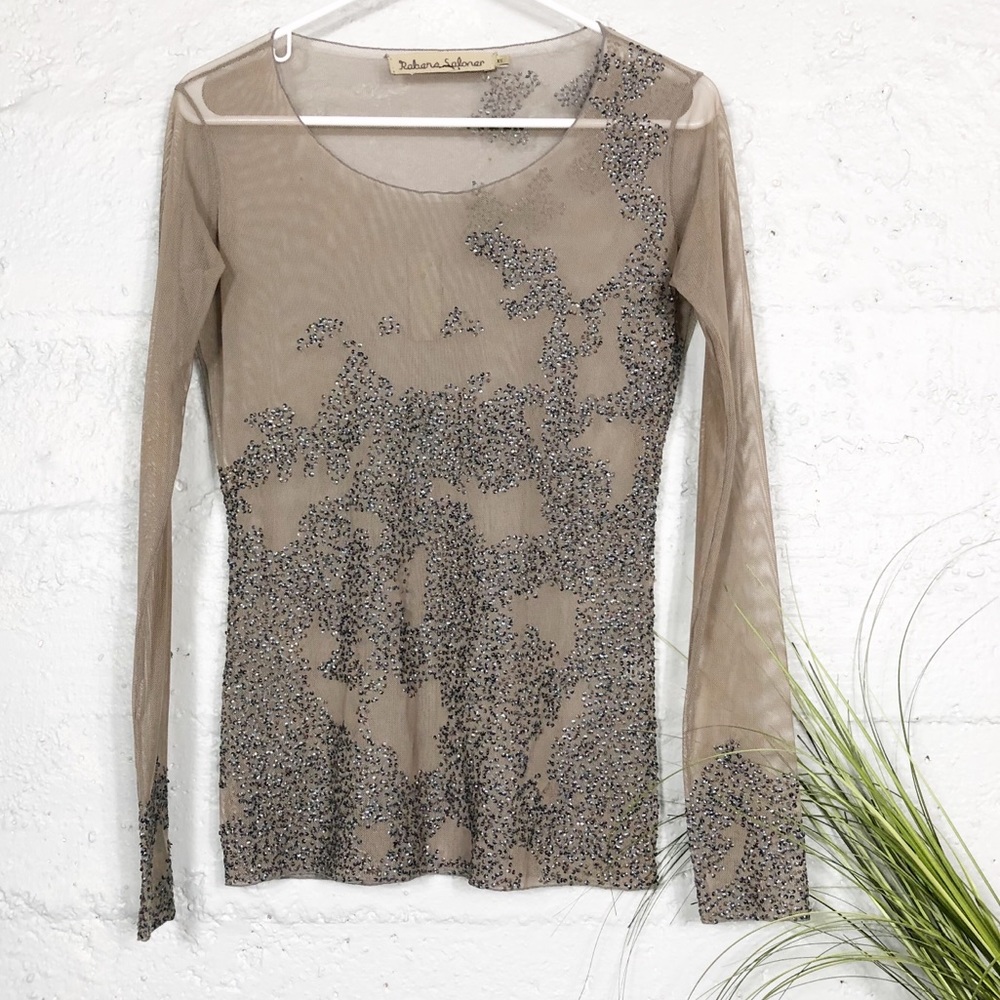 Anthropologie Sequin Slim Fit Blouse